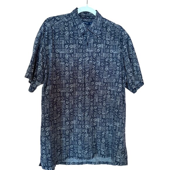 Nautica Mens Vintage Navy Blue Short-Sleeve Button-Up Shirt 100% Easy Care Silk - Picture 1 of 8